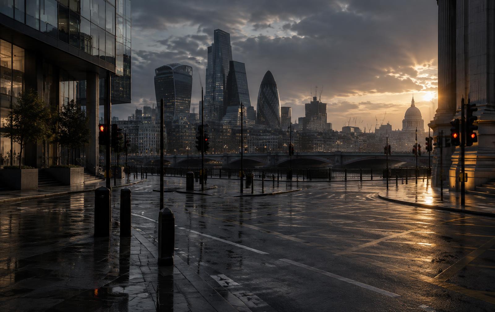 Rain-dark London at dawn, the setting of The Unread