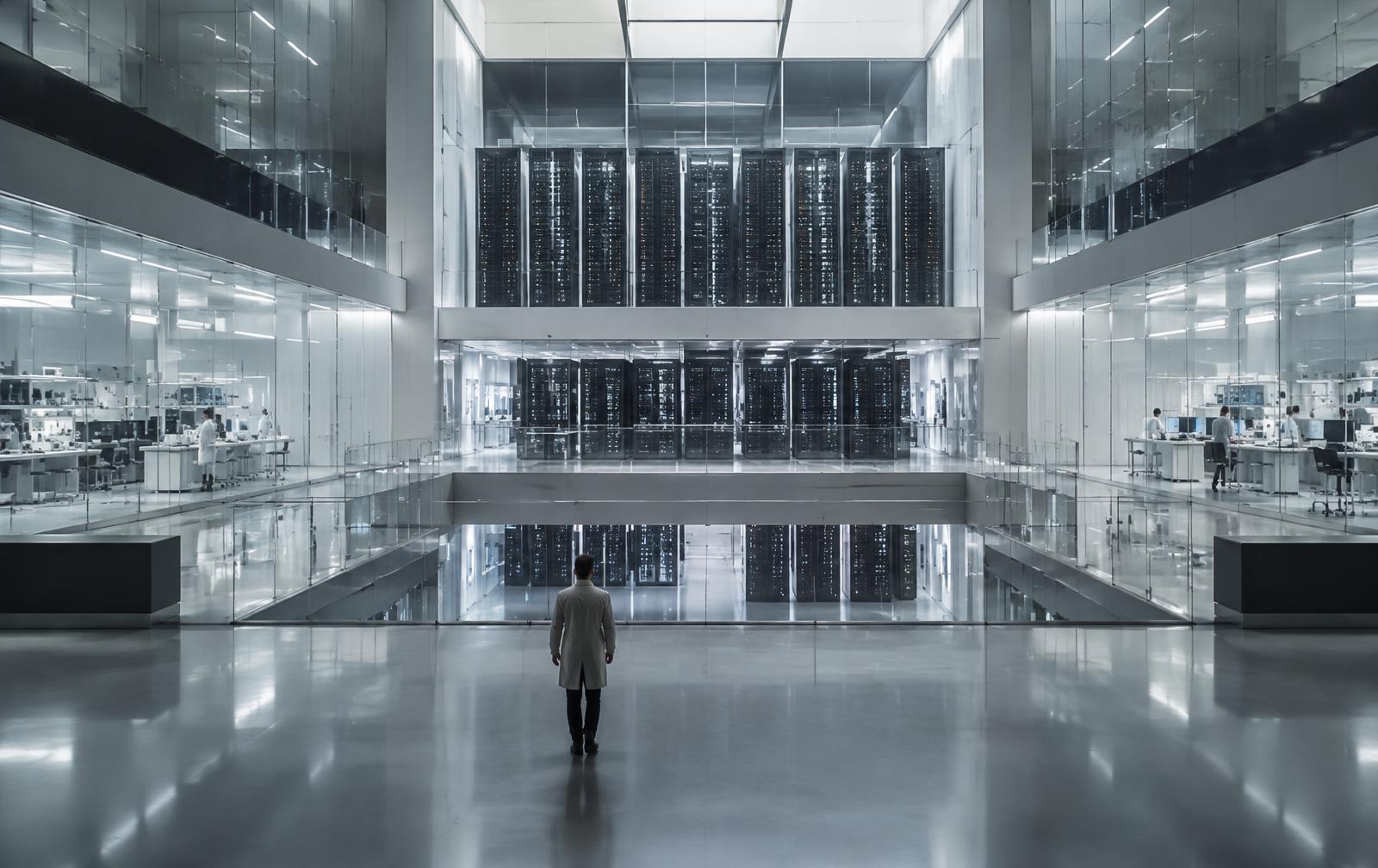 A cold, immaculate glass technology interior — the world of Sable